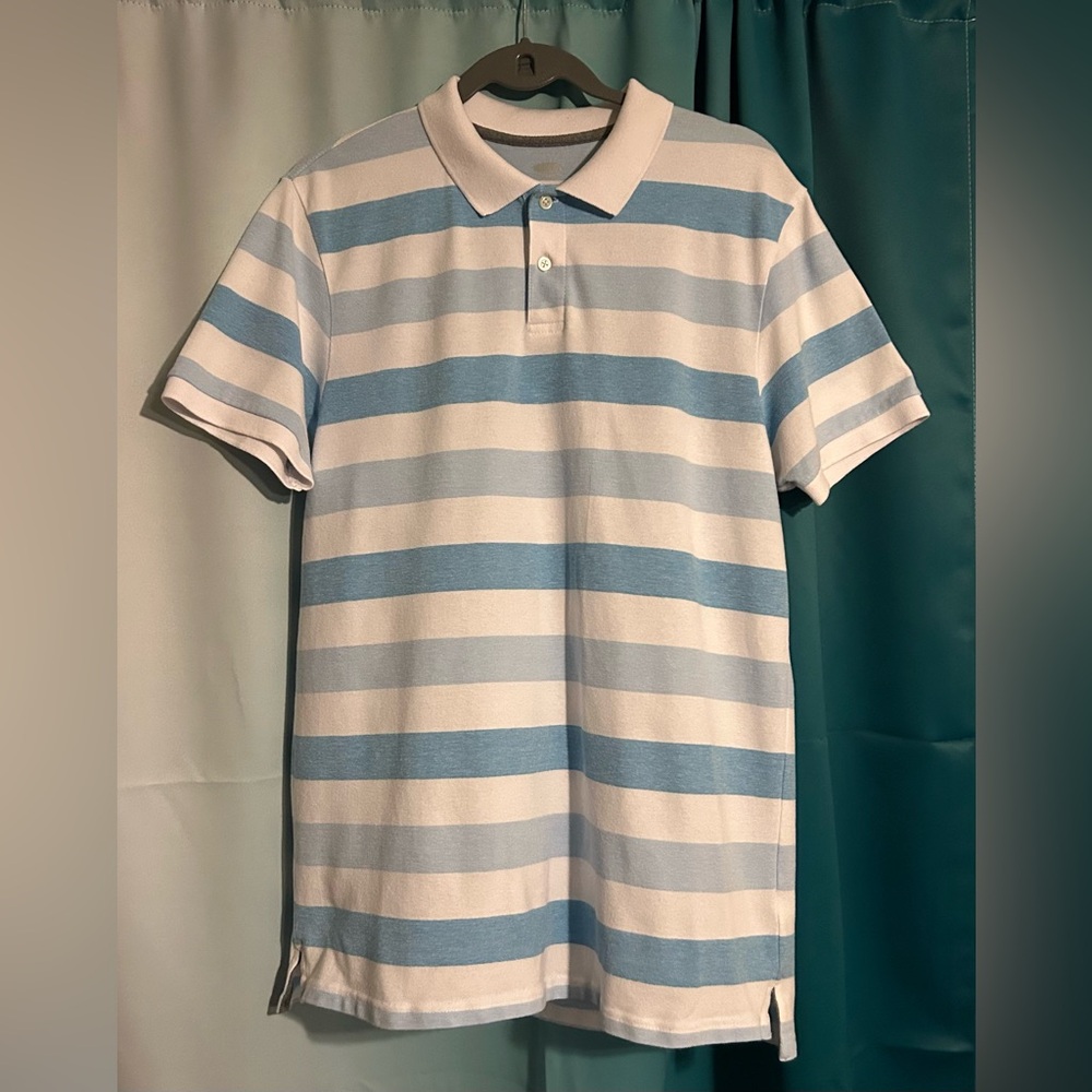Old Navy Light Blue and White Striped Polo Shirt